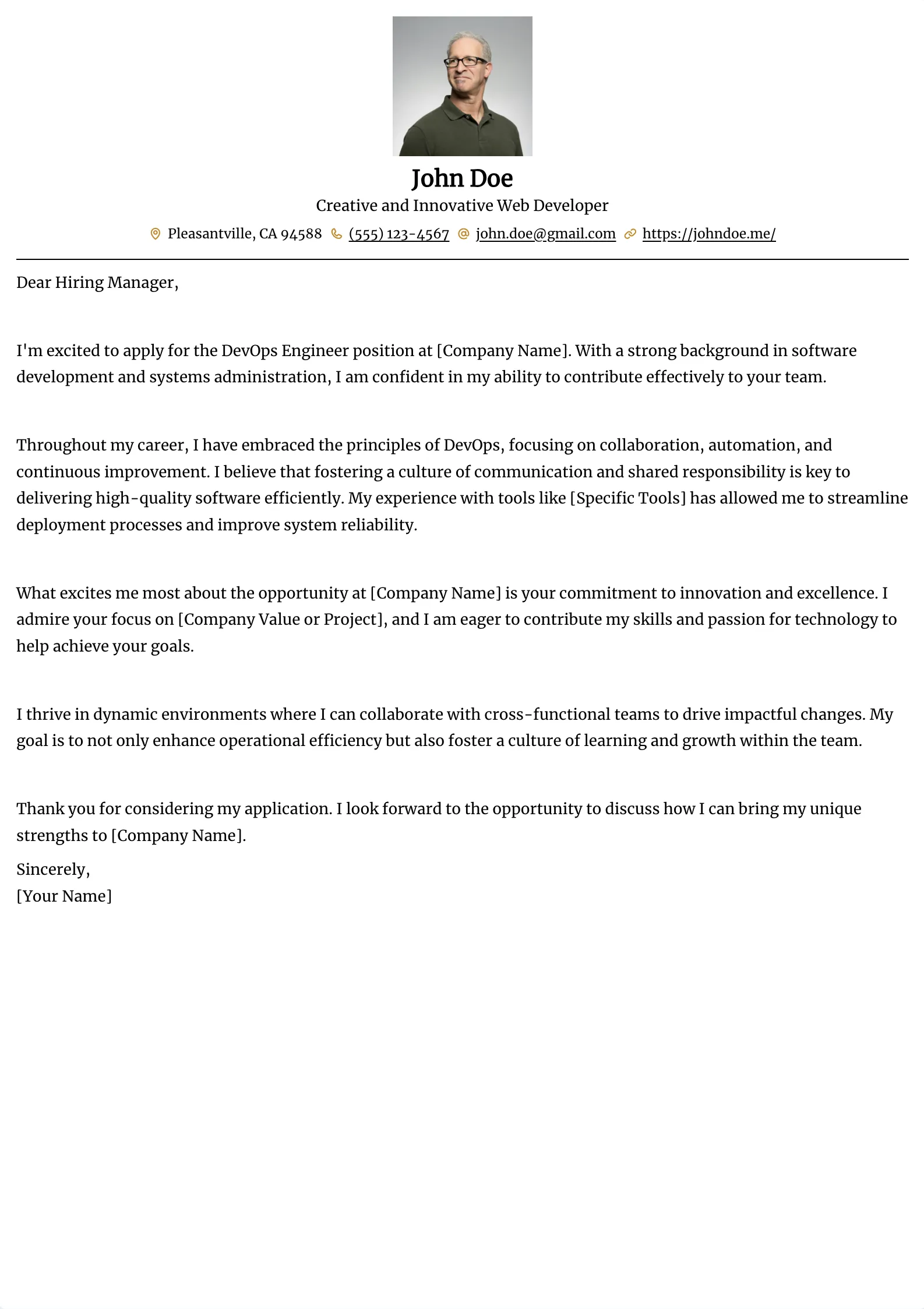 Bronzor Cover Letter template preview