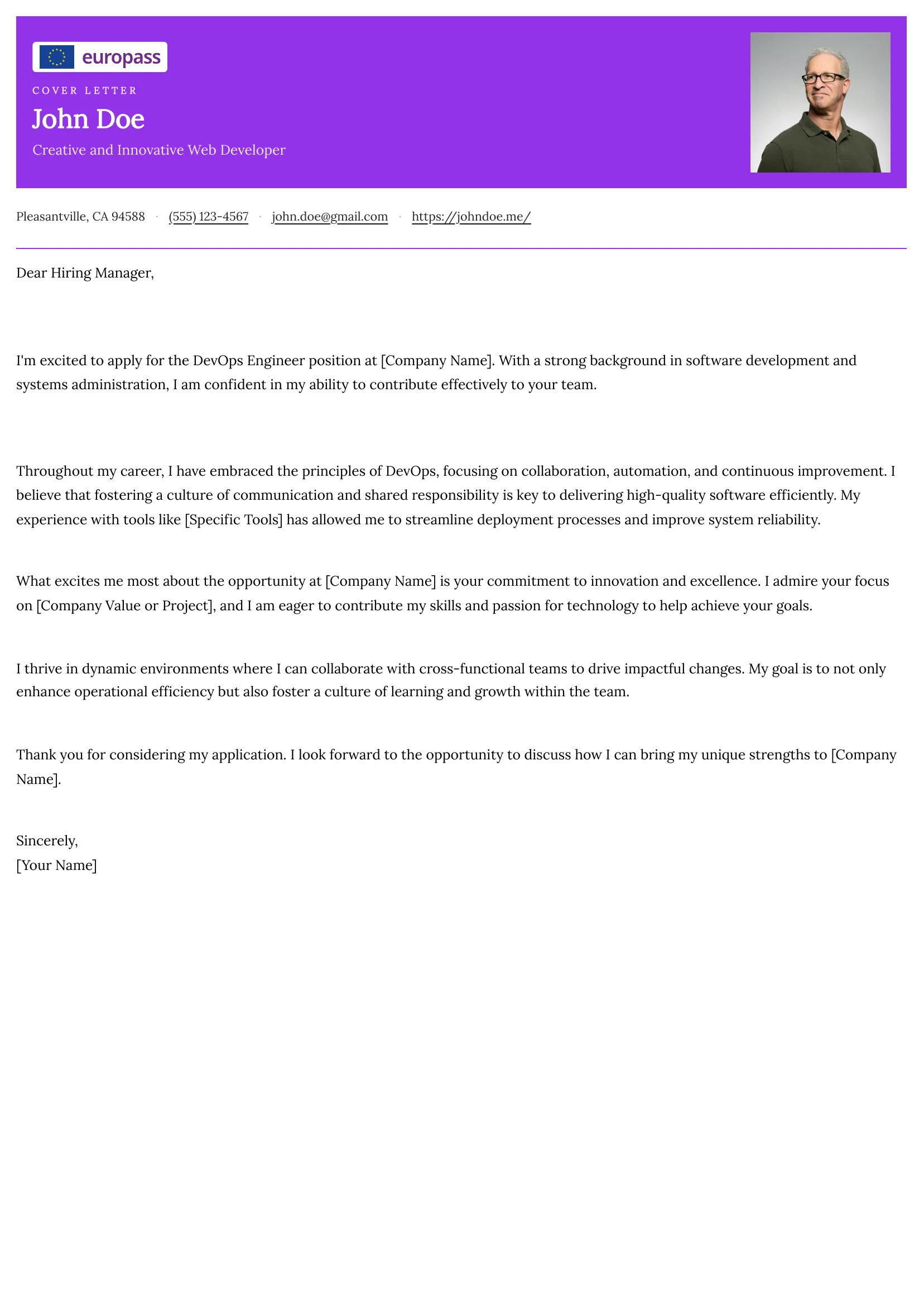 Europass Letter Europass template preview