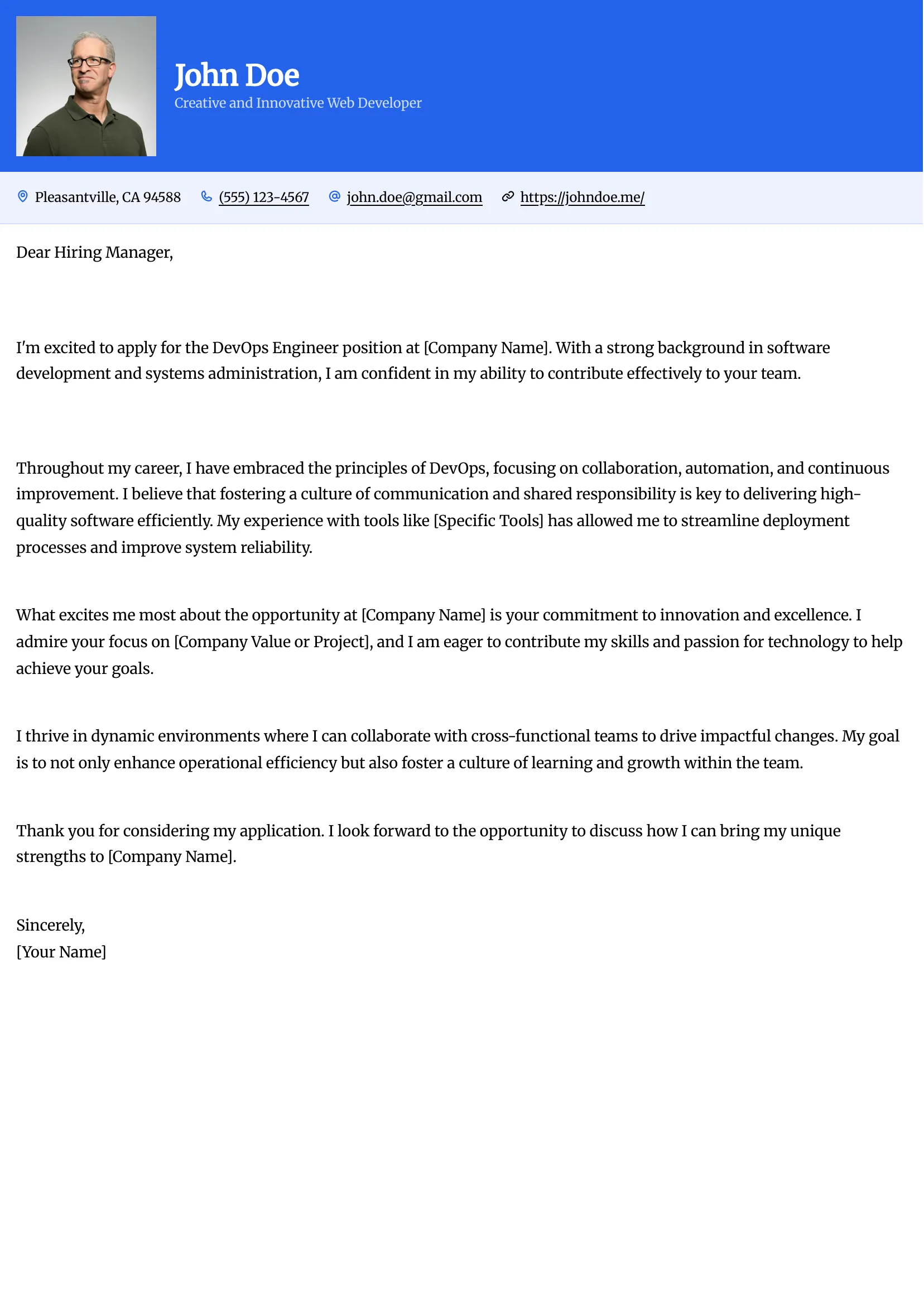 Forge Cover Letter template preview