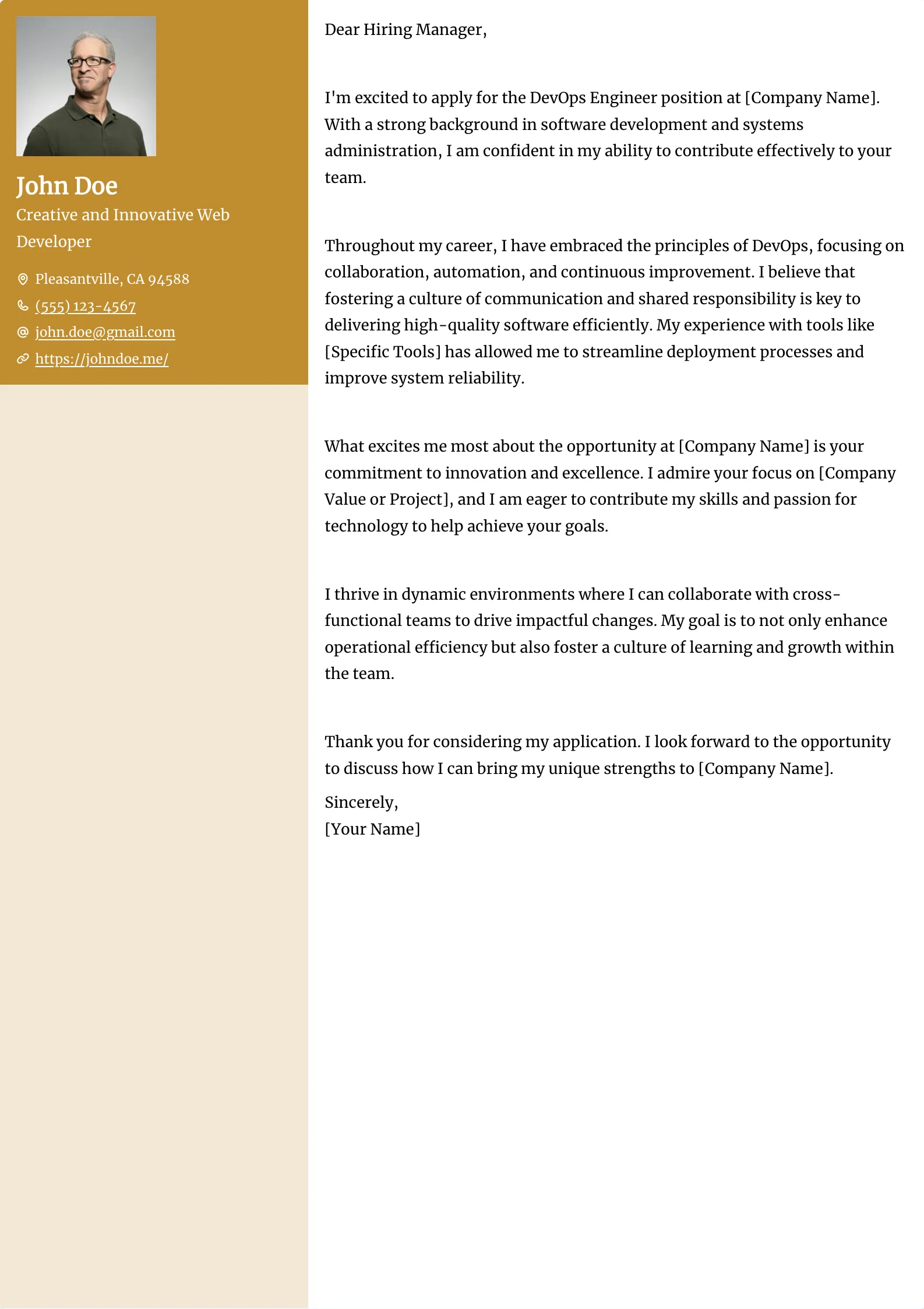 Gengar Cover Letter template preview
