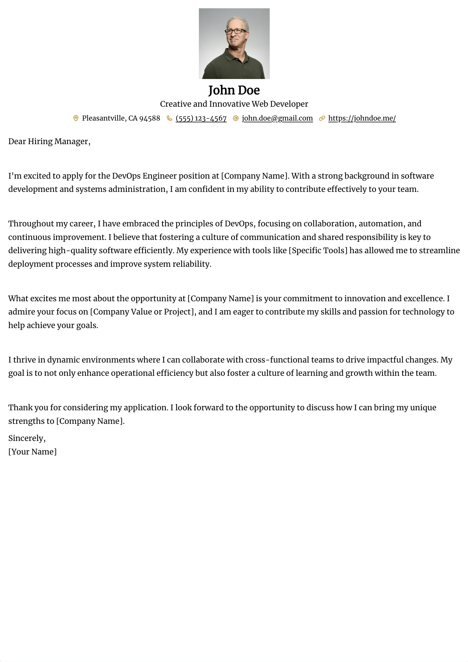 Kakuna Cover Letter template preview
