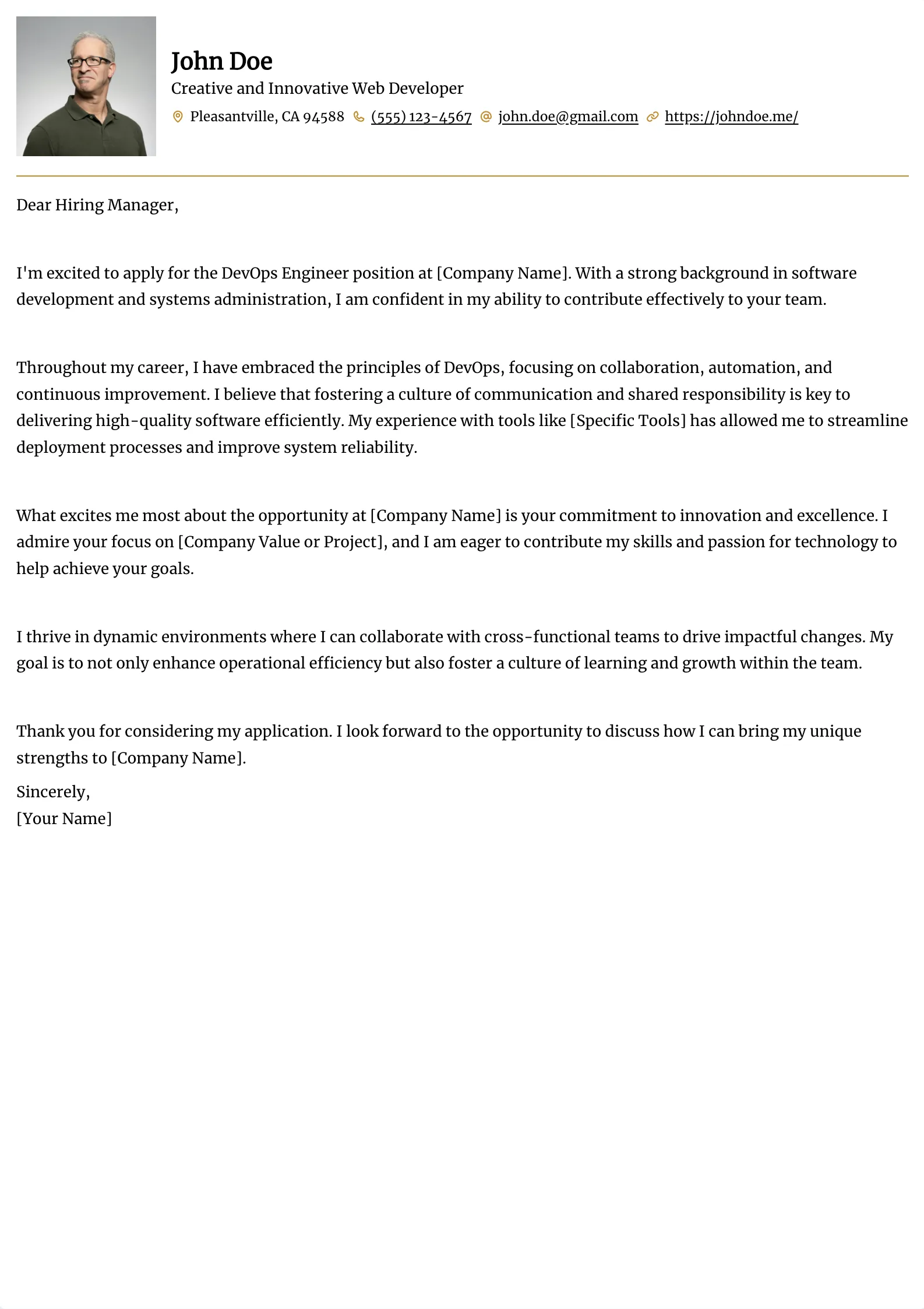 Onyx Cover Letter template preview