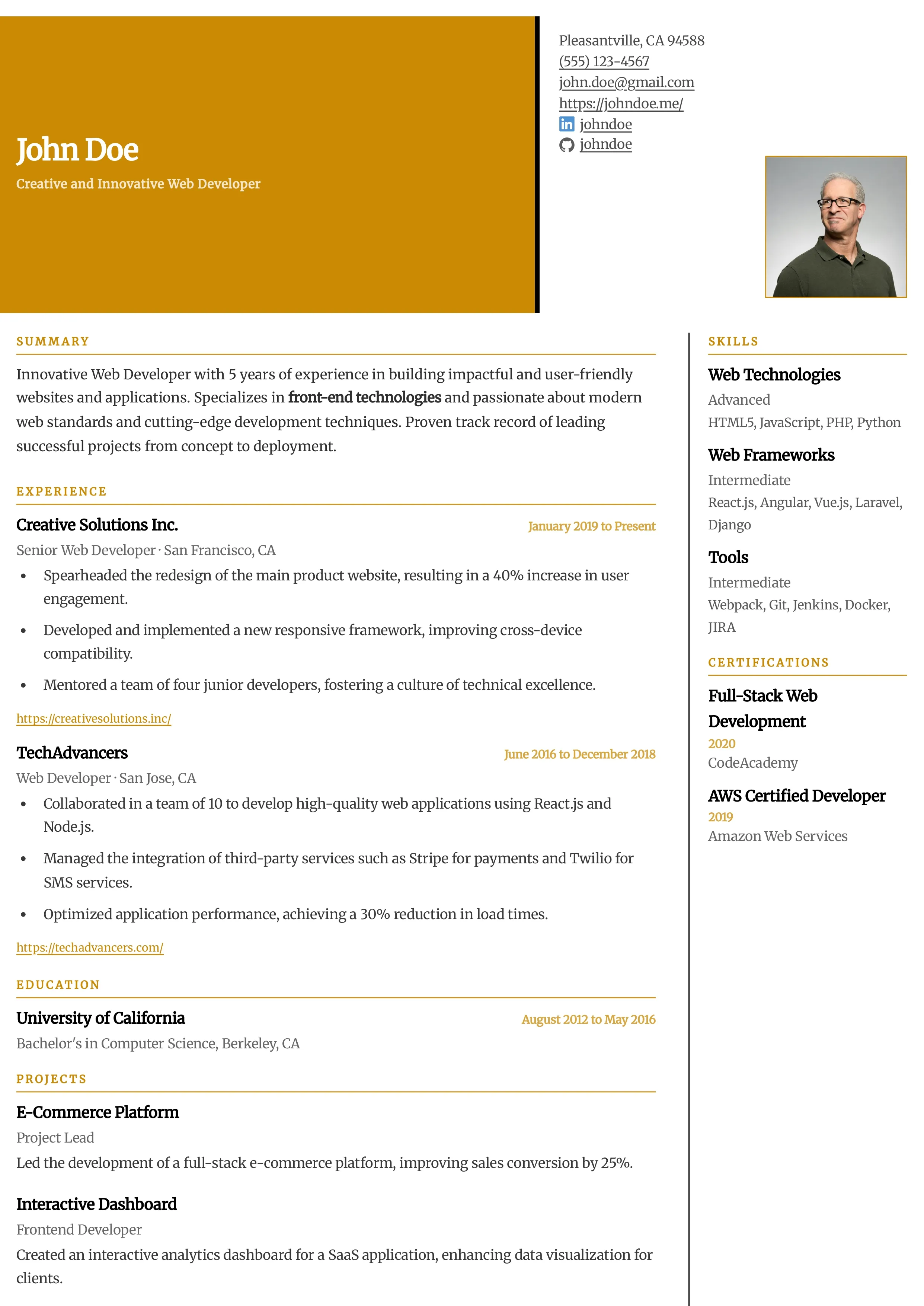 Apex Resume template preview