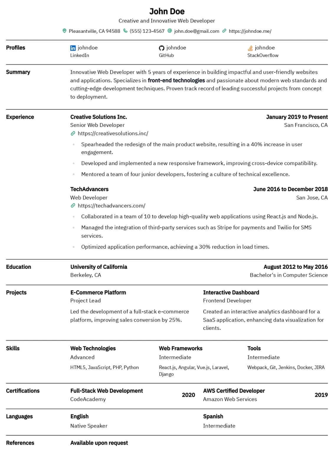 Bronzor Resume template preview