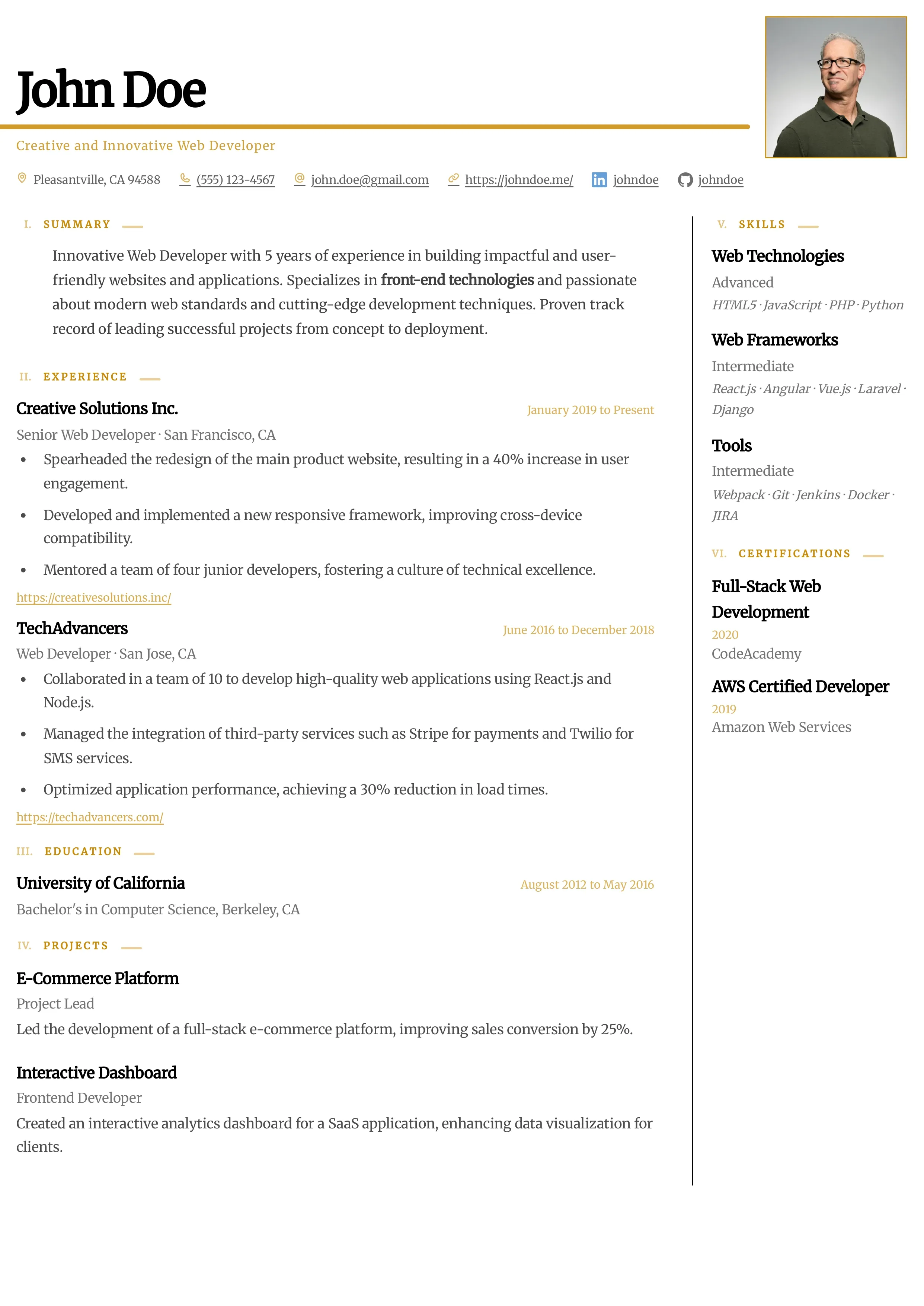 Canvas Resume template preview