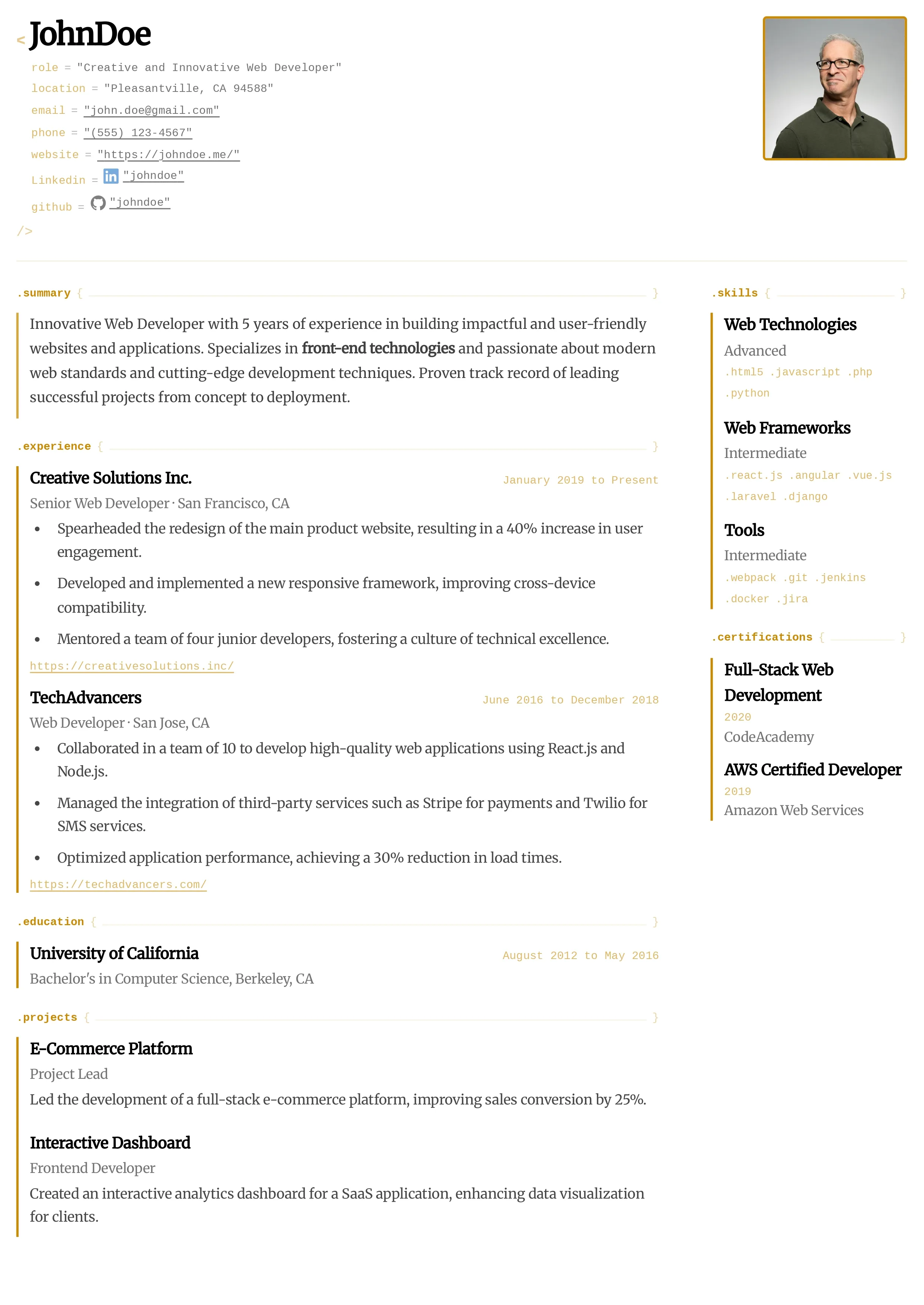 Cascade Resume template preview