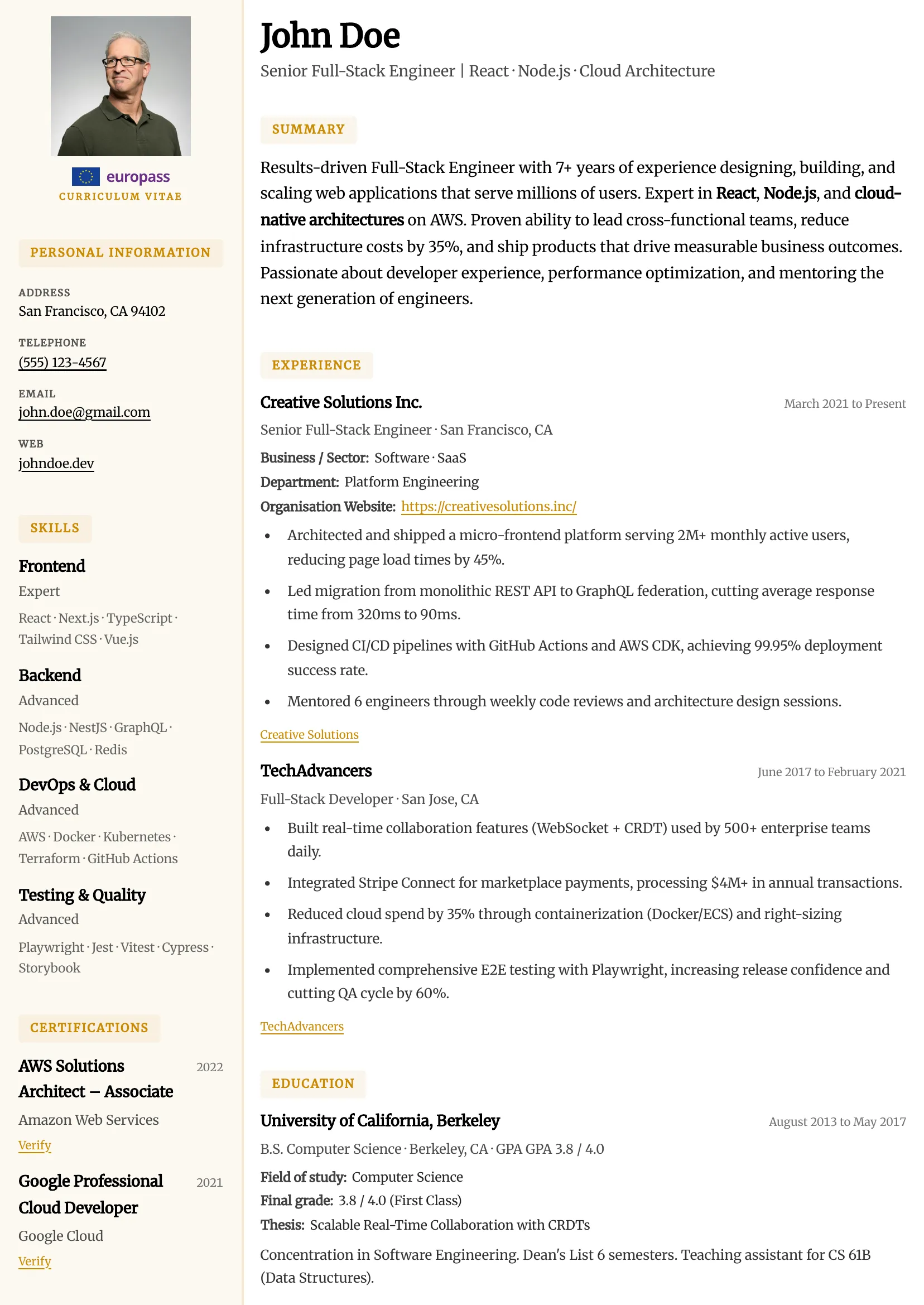 Europass Sidebar