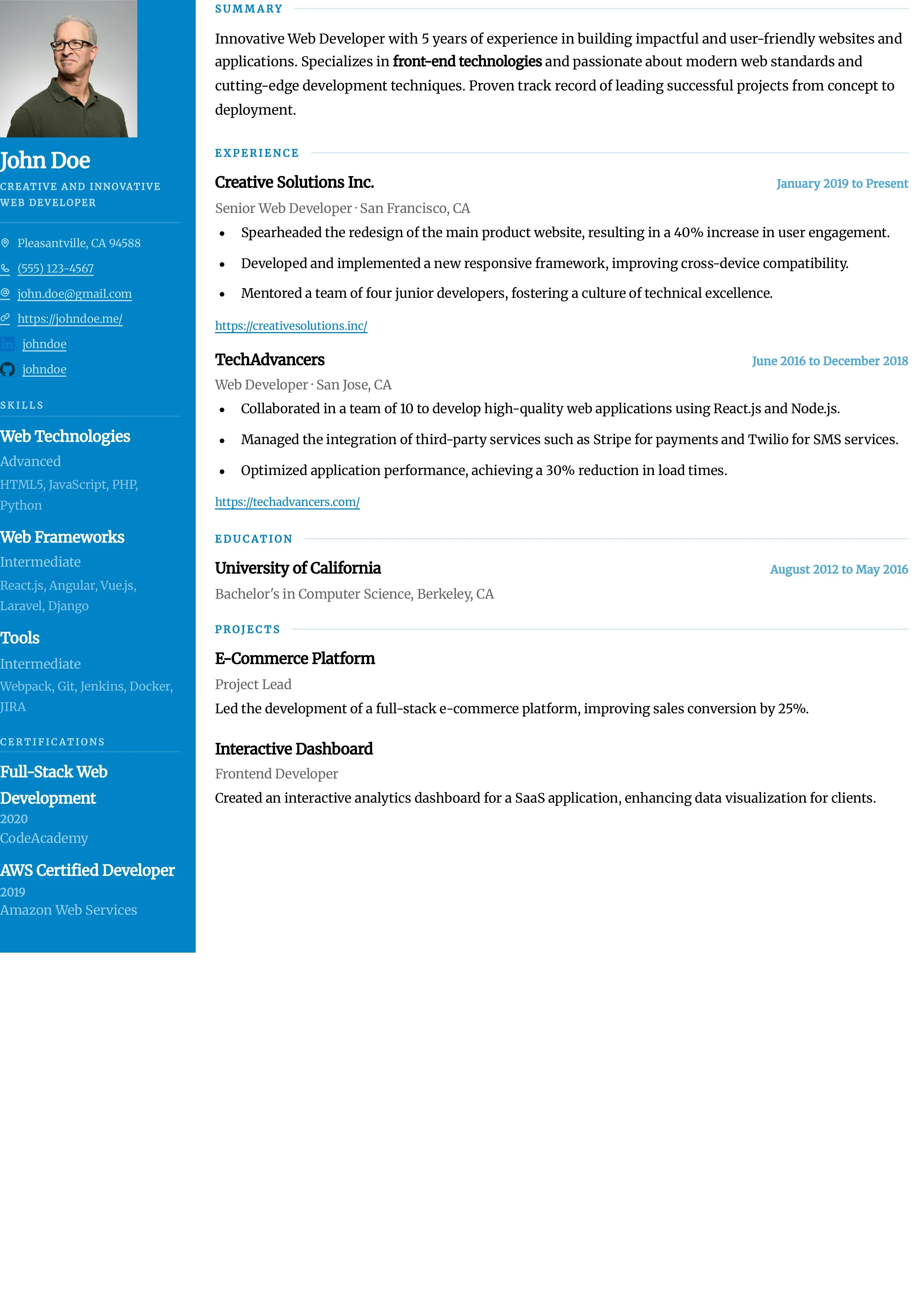 Forte Resume template preview