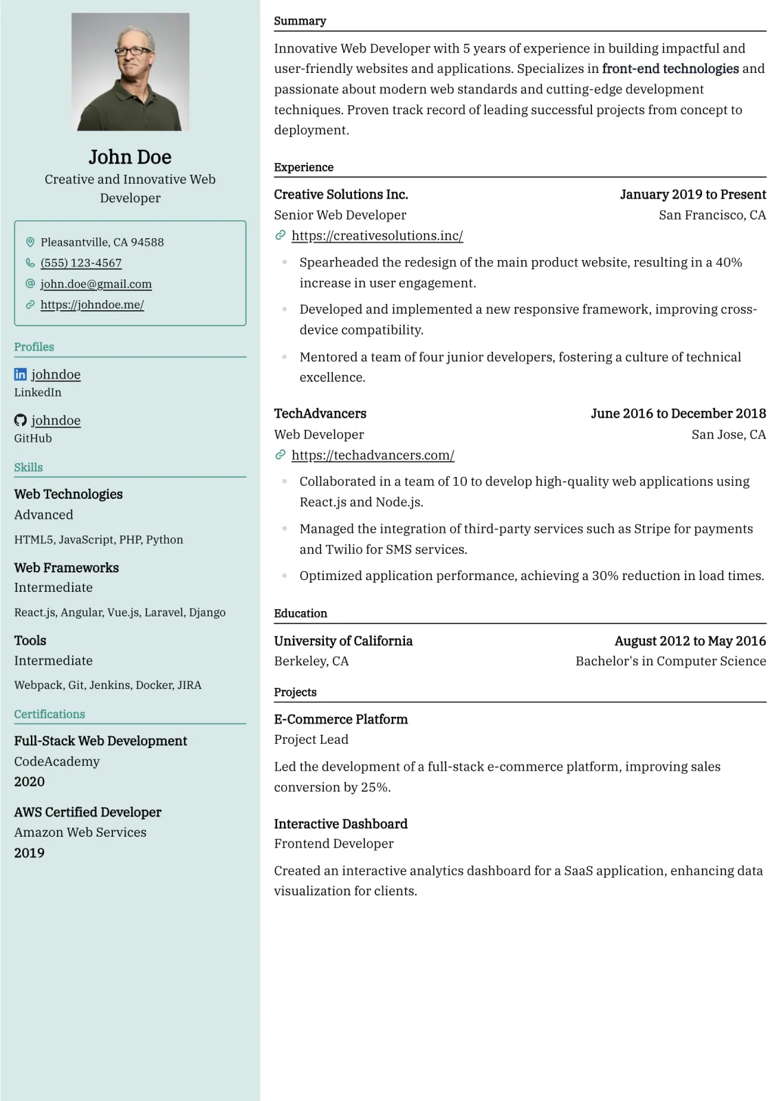 Glalie Resume template preview