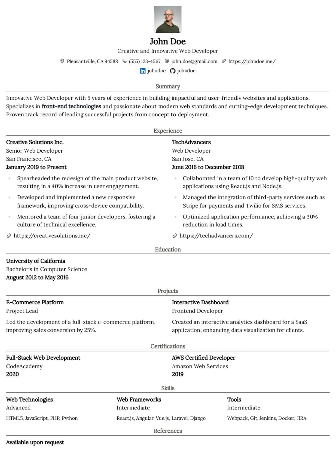 Kakuna Resume template preview