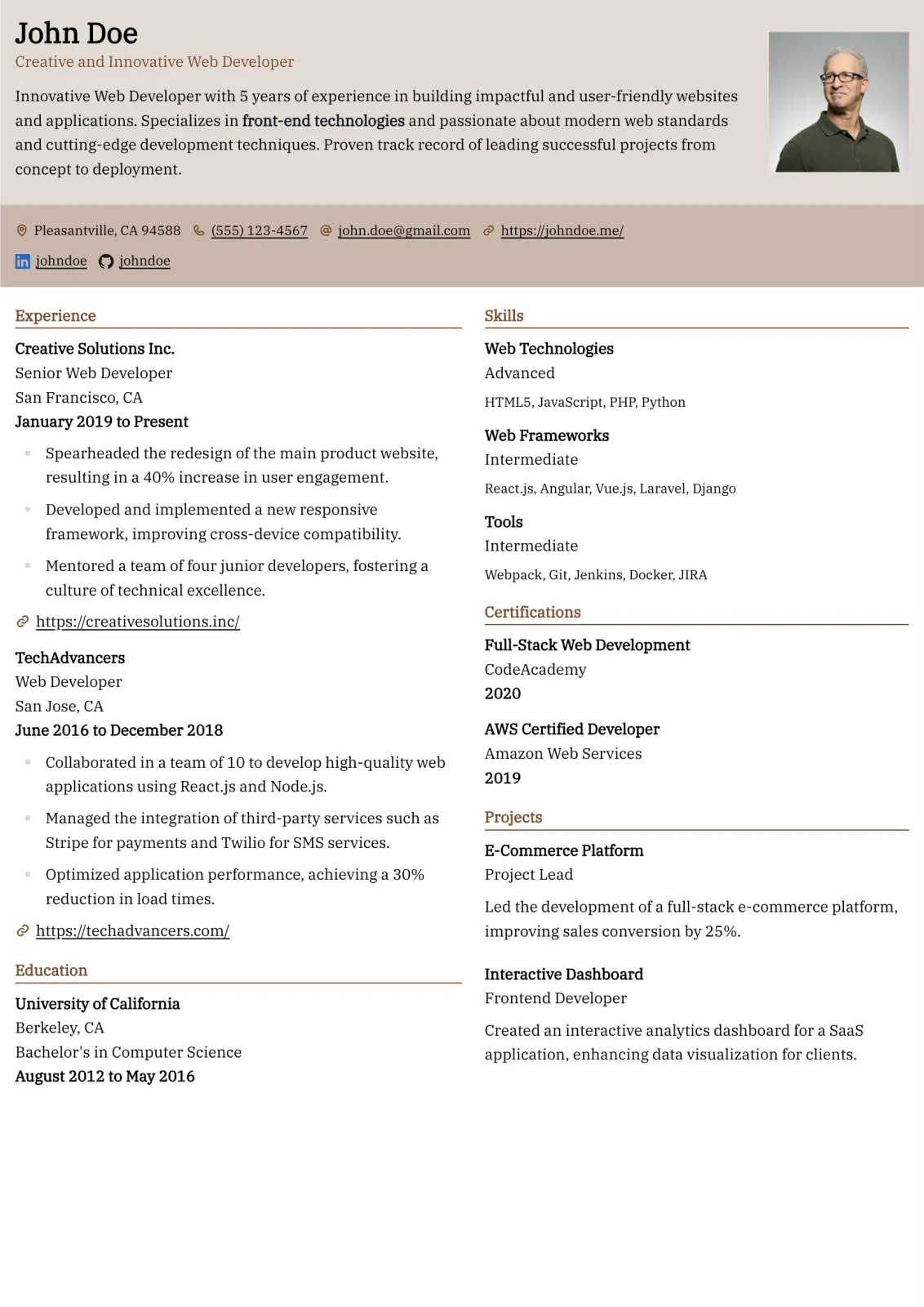 Leafish Resume template preview