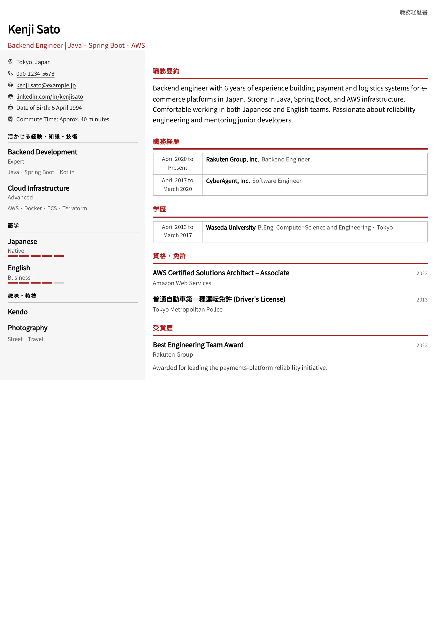 Shokumu Keirekisho Sidebar
